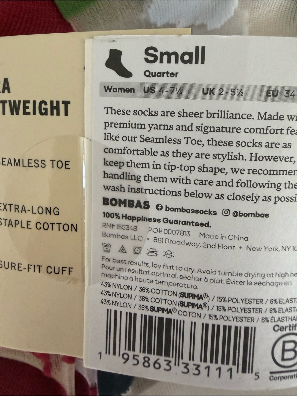 Bombas Women’s Sheer Floral Quarter Socks - Picture 3 of 3